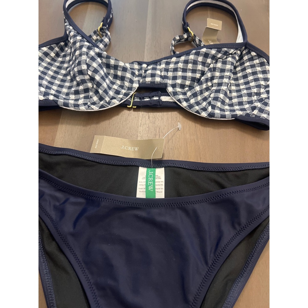 J.Crew Heritage Gingham Seersucker Underwire Bikini Top 34D & Bottoms Medium NWT